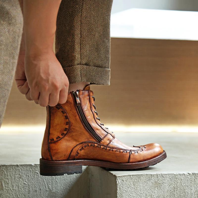 高档秋冬覆古马丁靴男真皮手工擦色休闲皮靴牛皮底百搭工装靴男靴